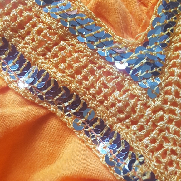 Ruched, Orange, V-Neck, Short-Sleeved Top - Picture 6 of 8